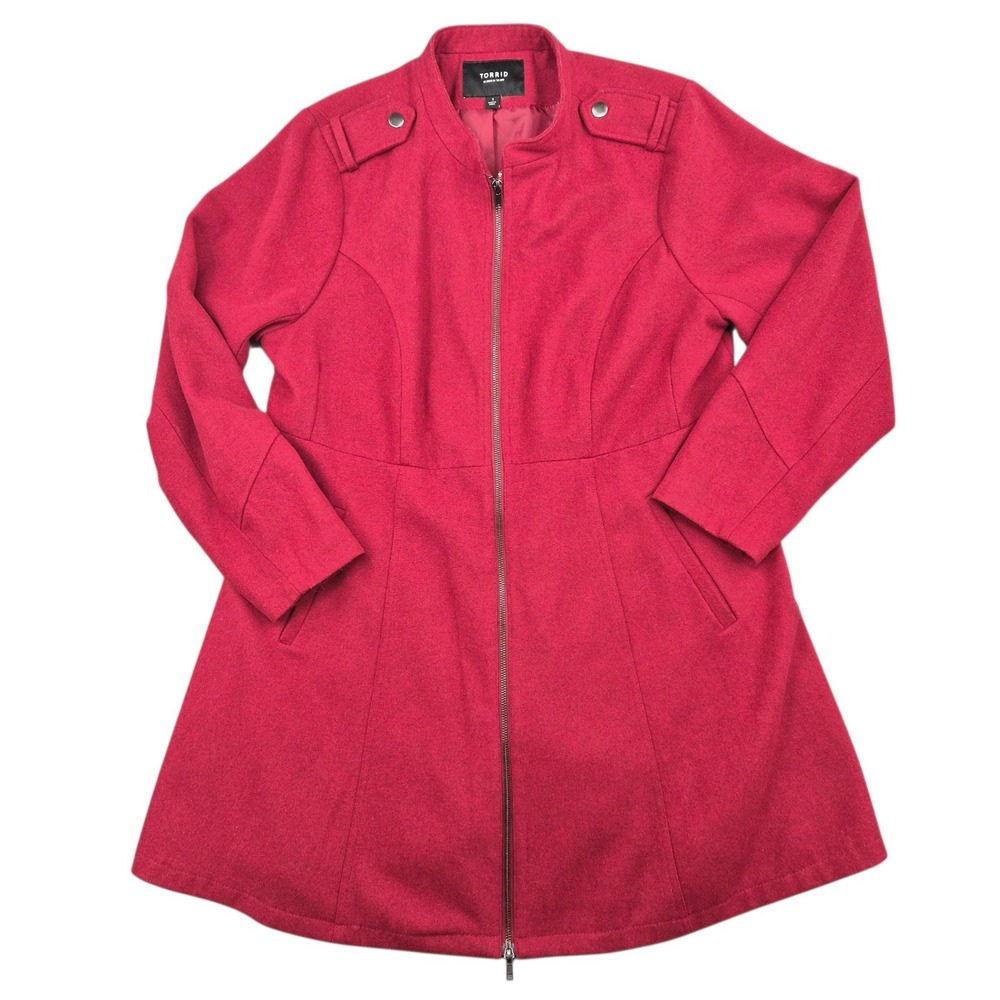 Torrid Womens Red Wool Blend Fit and Flare Zip Up Military Coat Plus Size 1 XL